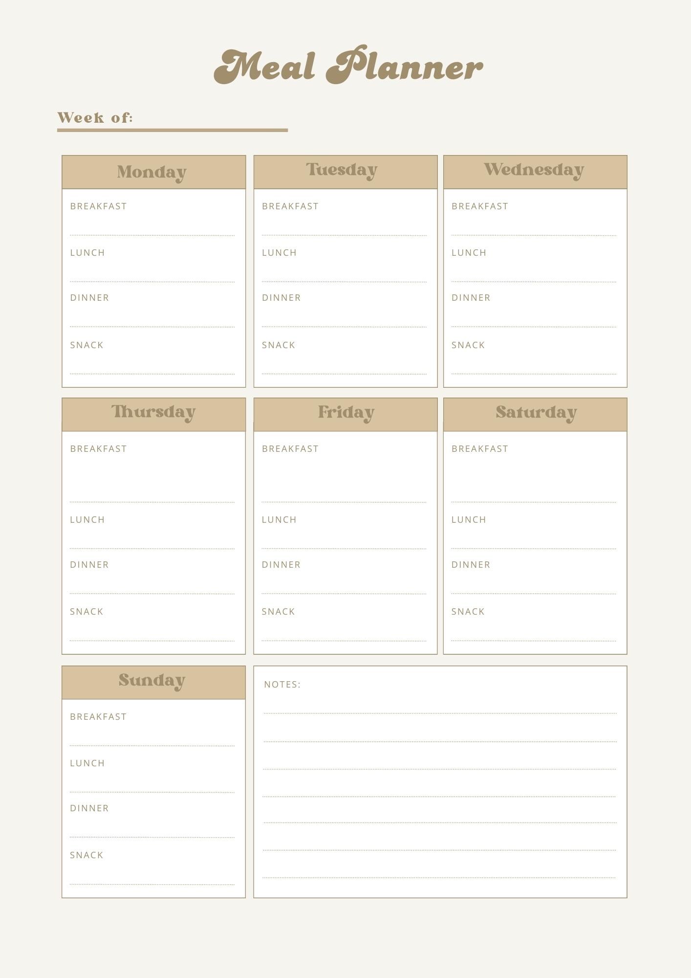 Weekly Meal Planner Printable, Minimalist Neutral Kitchen Template ...