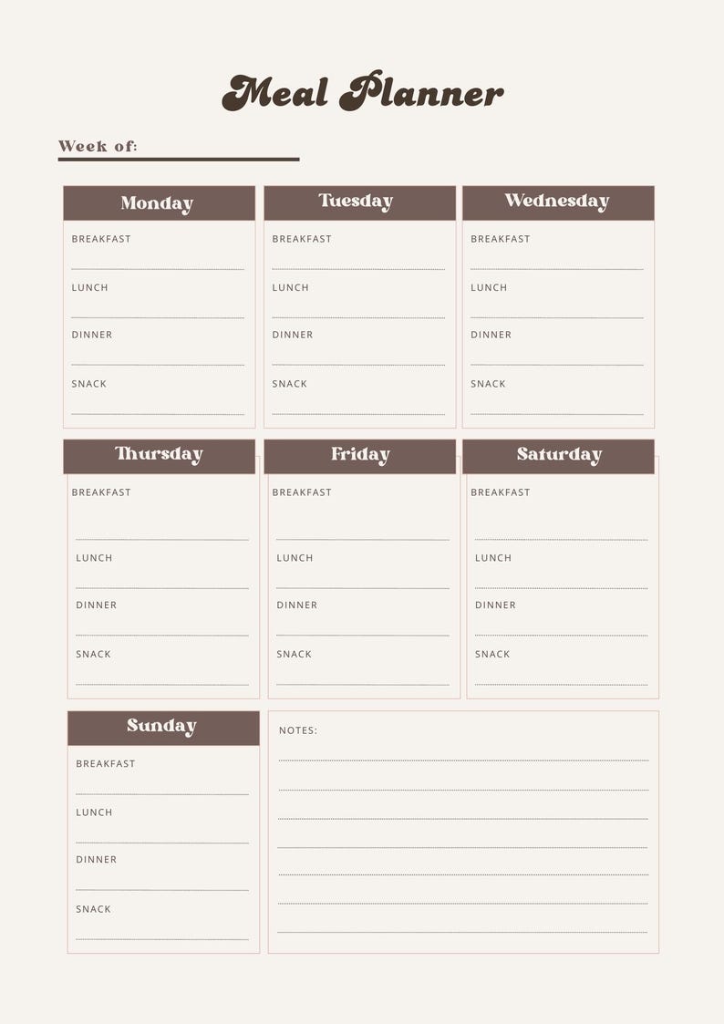 Weekly Meal Planner Printable, Minimalist Neutral Kitchen Template ...