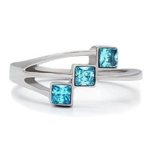 Anillo de plata de ley 925 con piedra cuadrada azul, anillo de tres piedras, anillo minimalista, regalo para ella, anillo apilable, joyería hecha a mano.