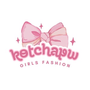 May include: A logo featuring a large, light pink bow centred above the text "ketchapw" in a rounded, dark pink font, with the words "GIRLS FASHION" in a smaller, simple dark pink font below, accented by four small, four-pointed pink stars.