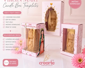 Guadalupe ljusask mall Canva redigerbar | Caja para Velas Virgen | Digital nedladdning | Religiös förpackning