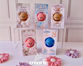 Mall för etikett med nallebjörnsljus | Babyshower, dop, könsavslöjande (redigerbar i Canva)