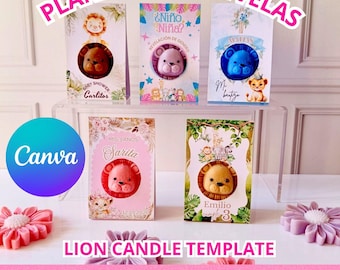 Labelsjabloon leeuw kaars | Babyshower, doop, geslachtsonthulling (digitale download)