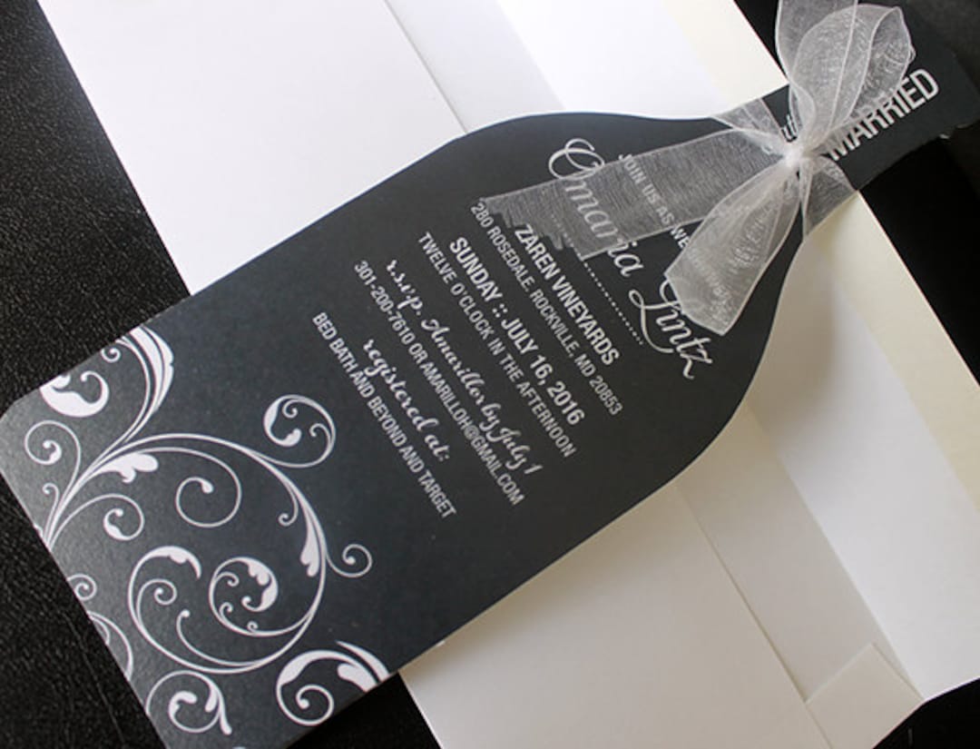 Wine Bottle Invitation Wine Bridal Shower Invitation Black and White