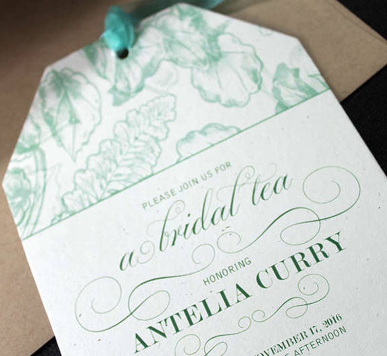 Bridal Tea Invite Tea Party Invitation Tea Invitation Bacherlorette Party Invitation Tea Bag Invitation Fall Bridal Shower Invite image 1