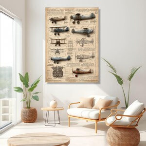 Impresión en lienzo de planos de aviones antiguos, decoración de pared de aviación imagen 6