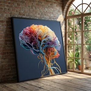 Colorful Brain Tree Canvas, Neuroplasticity Neural Connections Art (Ready to Hang)