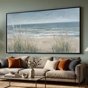 Quiet Horizon Coastal Canvas, Beach Grass Wall Art, Tranquil Ocean Scene Ready to Hang