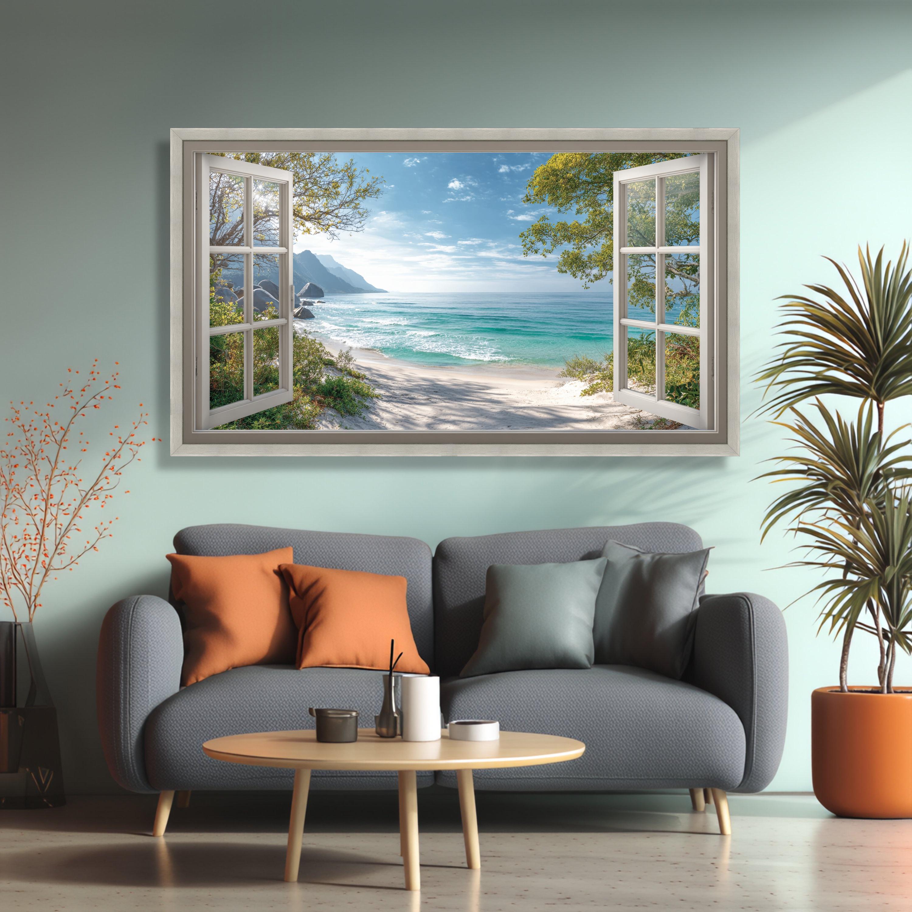 Tropical Beach View Canvas Print, Open Window Seascape Wall Art - Etsy