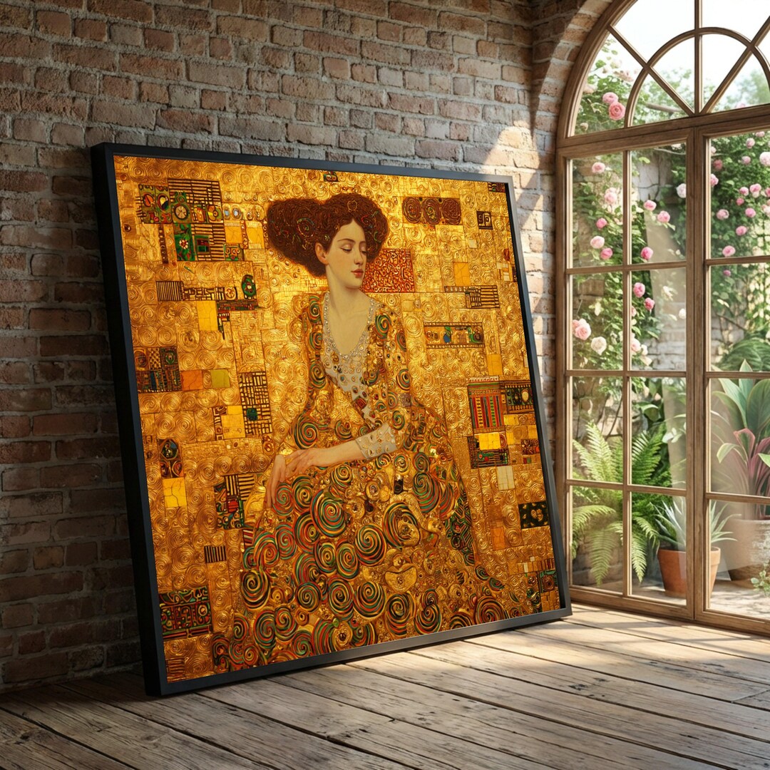 Gustav Klimt Inspired Golden Woman Canvas Print, Abstract Swirls Wall ...