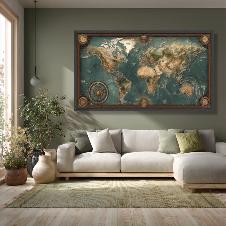 Antique World Map Canvas Print, Nautical Chart Wall Art - Etsy