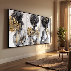 African Woman Portrait Canvas, Black and White Gold Accent Wall Art - Etsy