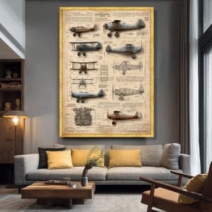 Impresión en lienzo de planos de aviones antiguos, decoración de pared de aviación imagen 2