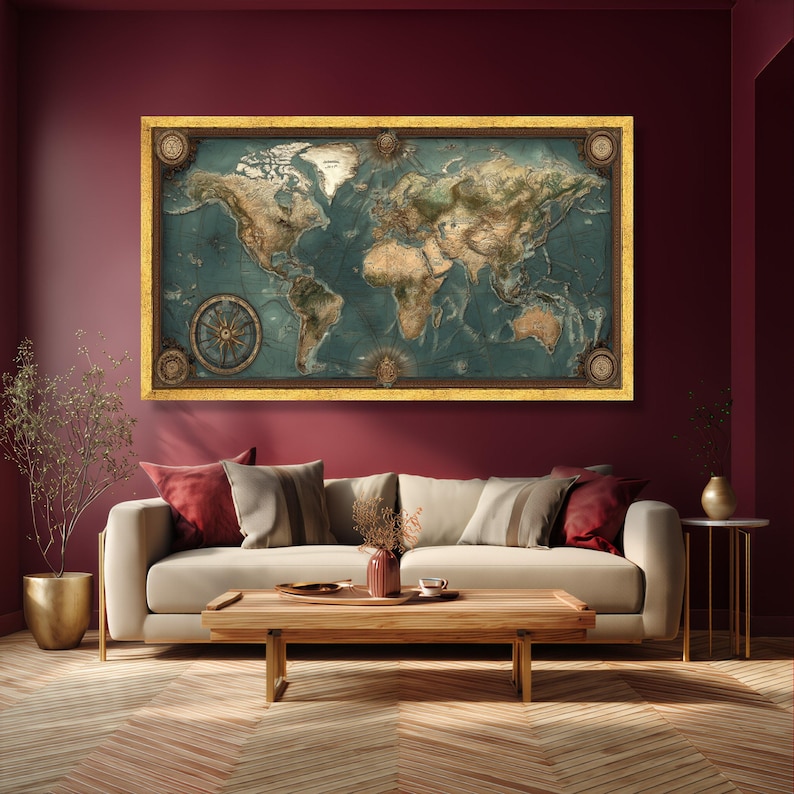 Antique World Map Canvas Print, Nautical Chart Wall Art - Etsy