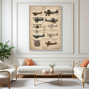 Impresión en lienzo de planos de aviones antiguos, decoración de pared de aviación imagen 4