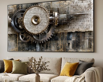 Renaissance Engineering Gears Canvas Art, Da Vinci Inspired Flying Machines Print