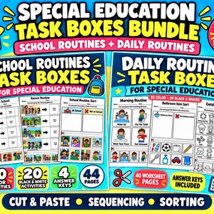 Special Education Task Boxes Bundle, Daily Routines & School Routines, Life Skills, Cut and Paste Activities, Printable PDF
