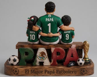 Personalized Soccer Dad Wood Stand – Custom Mexican Football Family Statue, Father’s Day Gift, Futbolero Keepsake Decor