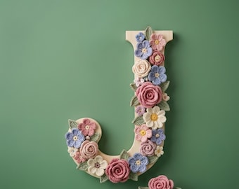 Crocheted Flower Wooden Letters | Personalized Nursery Decor, Anniversary Gift