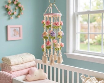 Crochet Flower Mobile, Nursery Decor Flower, Wedding Table Decor, Flower Garland Crochet, Baby Shower Gift, Anniversary Gift Ideas