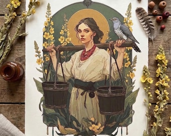 Slavic Goddess Dola Fate & Justice - Art Nouveau Digital Poster | Slavic Mythology Wall Art, Folk Decor, Pagan Goddess Print