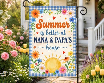 Bandera de jardín de verano personalizada para la abuela y el abuelo, letrero para el patio de la casa de los abuelos, decoración floral para el porche, lindo regalo familiar