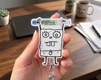 Zabawny bębenek z identyfikatorem pielęgniarki, uchwyt na strzykawkę z kreskówkową grafiką, wysuwany klips na identyfikator pielęgniarki, uroczy dodatek do pracy w służbie zdrowia
