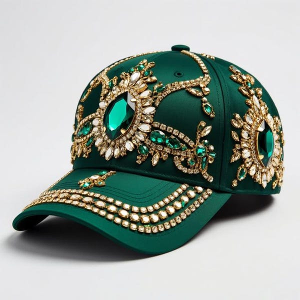 Casquette de luxe en cristal vert avec strass Casquette de baseball bling snapback Streetwear Casquette de designer unisexe