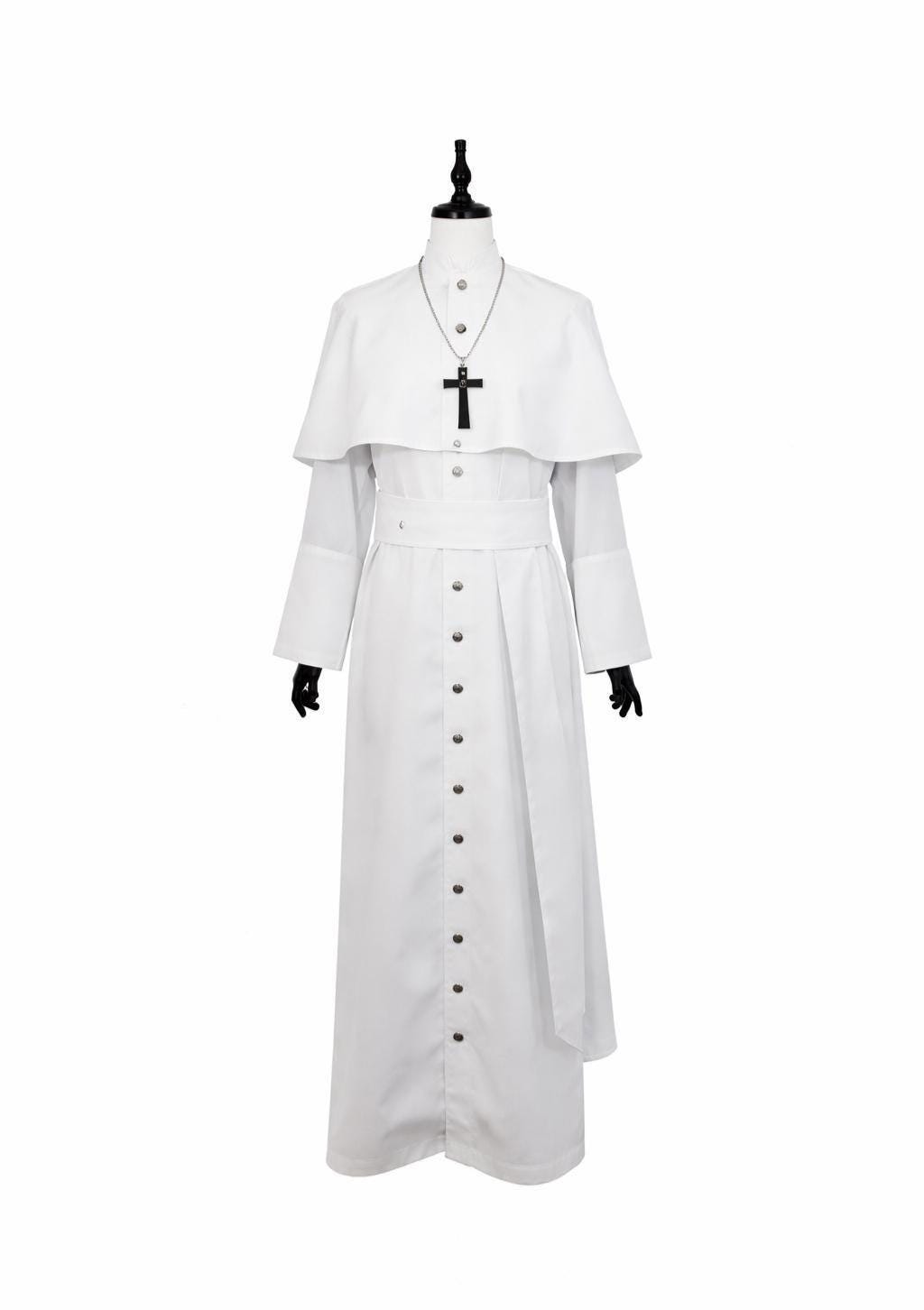 Priest Yoke Robe White Priest Robe for Men - Clergy Cassock With Cape - Long Church Robe ...