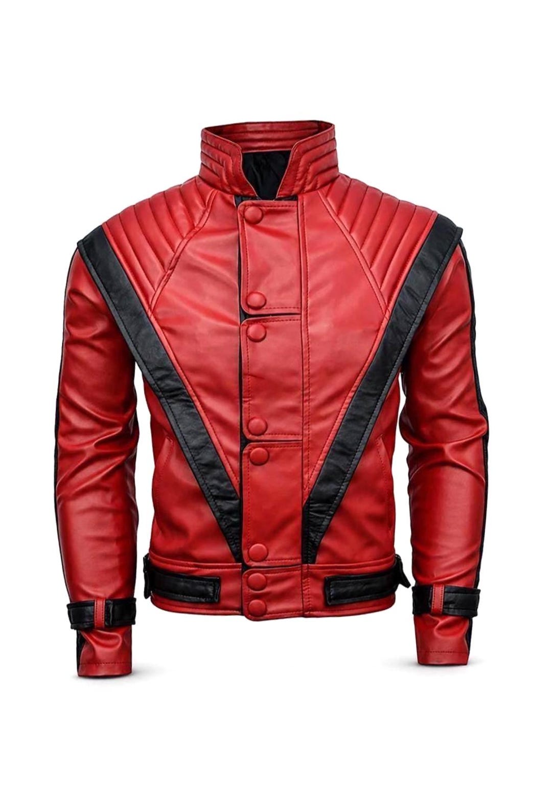 Red Black Biker Leather Jacket, MJ Inspired Jacket ,pop Star Style Coat ...