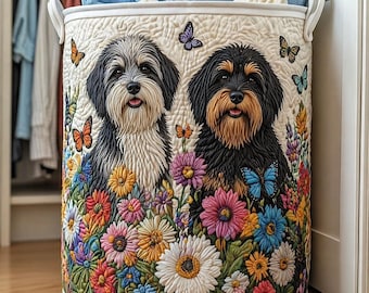 Dog Lover Storage Basket, Cute Dog Laundry Bin, Pet Floral Decor, Puppy Toy Organizer, Animal Fabric Basket, Dog Mom Gift