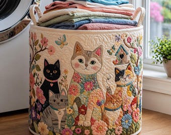 Cat Storage Basket, Cute Cat Laundry Bin, Pet Lover Decor, Kids Toy Organizer, Animal Fabric Basket, Cat Lover Gift Idea
