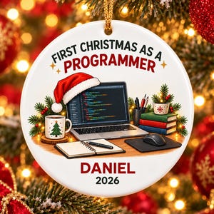 Personalized First Christmas as a Programmer Ornament 2026, Custom Coding Ceramic Keepsake, Software Developer Gift for Coder