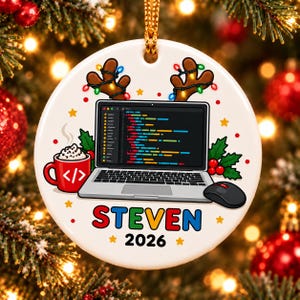 Personalized Programmer Christmas Ornament 2026, Custom Name Coding Ceramic Keepsake, Software Developer Gift for Coder