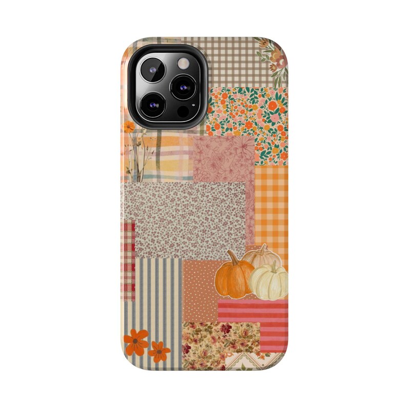 Pumpkin Patch Patchwork Phone Case | Fall iPhone Case, Autumn Plaid Floral image 7