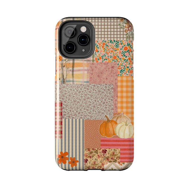 Pumpkin Patch Patchwork Phone Case | Fall iPhone Case, Autumn Plaid Floral image 2