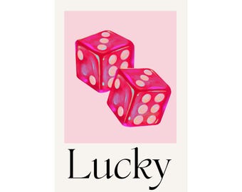 Pink Lucky Dice Poster Matte Vertical Poster | Casino, Retro Pop Art