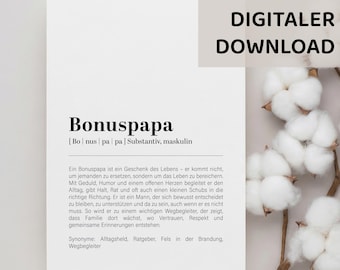 Bonuspapa Definition Karte PDF | Last Minute Geschenk Vatertag Geburtstag | Geschenk für Bonuspapa / Stiefpapa | Digital Download