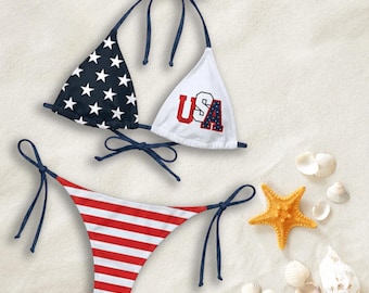 Bijpassend badpak voor stellen, bikini en short met Amerikaanse vlag, VS