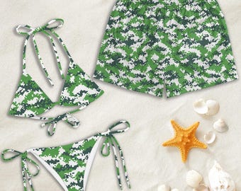 Conjunto de biquíni camuflado floral verde, estilo militar, roupa de banho ideal para o verão na praia, presente para casal.