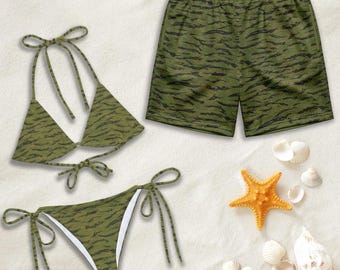 Camo tijger bikiniset, groene badmode met dierenprint, outfit voor strandfeest, cadeau voor vriendin/vriend