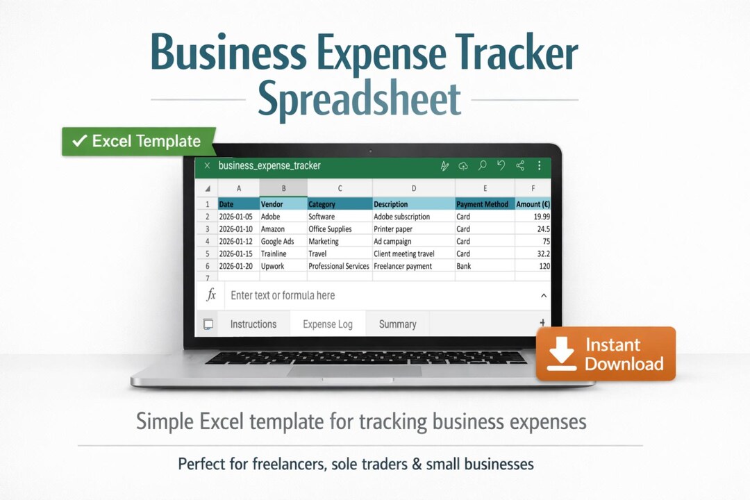 Business Expense Tracker Spreadsheet | Simple Excel Bookkeeping ...