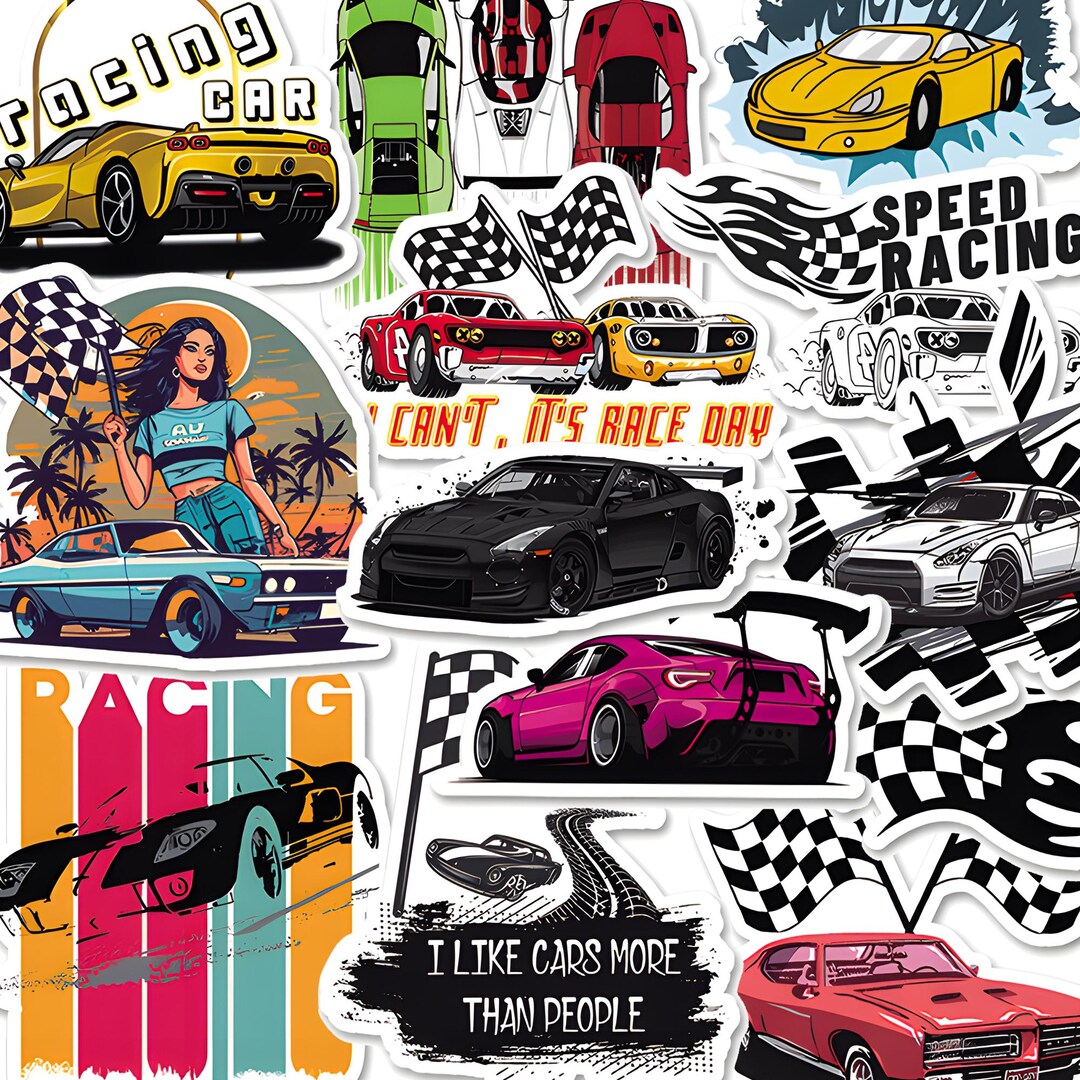 Sticker Jog Racing 50 Racing Sport Stickers, Checkered Flag Doodle Decals, Waterproof ...