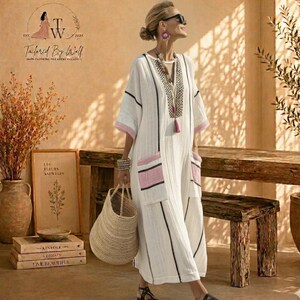Vestido largo estampado de lino para mujer, vestido largo estilo bohemio con escote en V, caftán con bolsillos de parche.