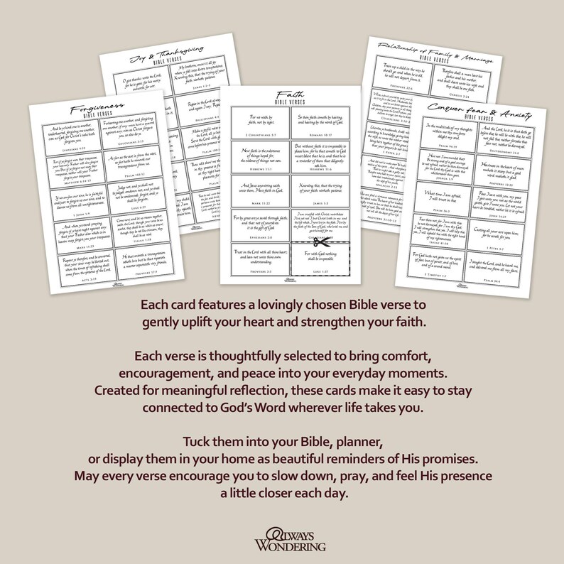 KJV Scripture 300 Cards Printable Bible Verse Cards Black & White A4 ...