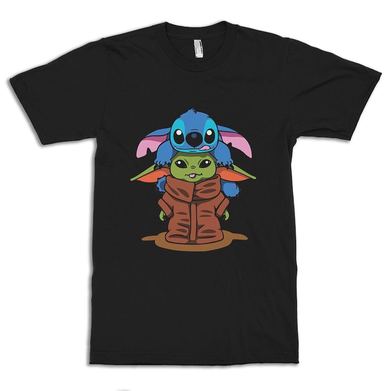 Baby Yoda and Stitch T-Shirt, Men's and Women's Sizes Tee Black