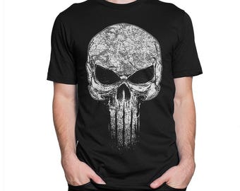 Maglietta con teschio del Punitore, taglie da uomo e da donna.
