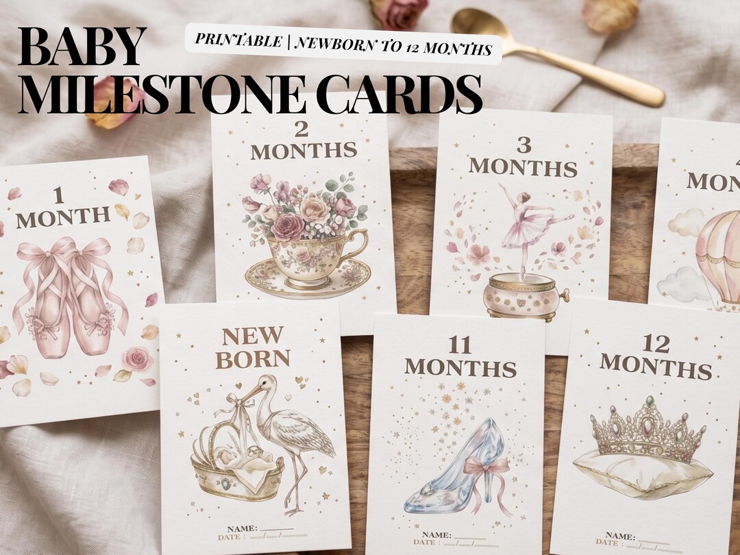 Baby Girl Milestone Cards | Printable | Newborn to 12 Months - Etsy