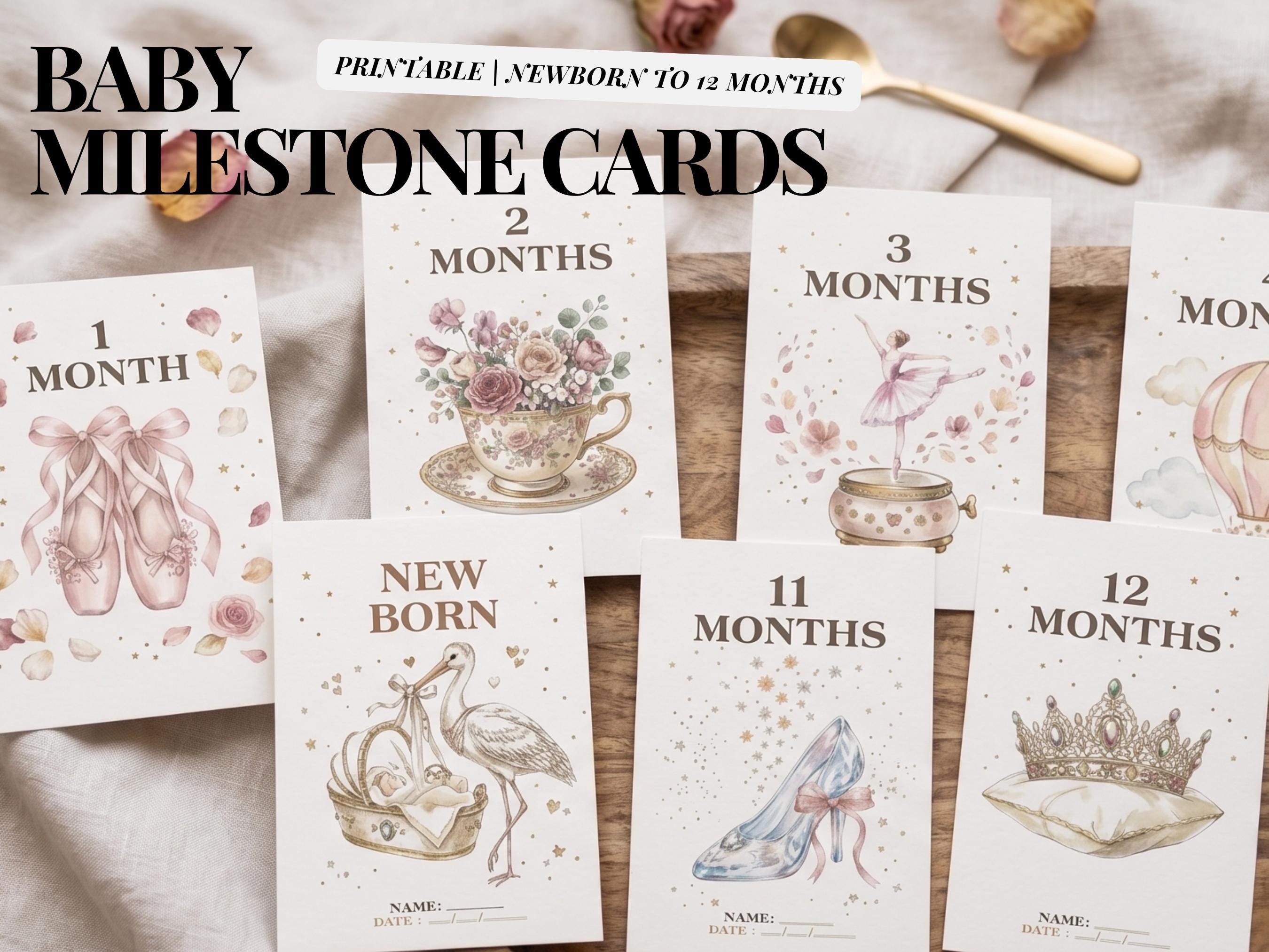 Baby Girl Milestone Cards | Printable | Newborn to 12 Months - Etsy