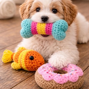 Pet Toys Crochet Pattern Bundle 3 in1 | Handmade Amigurumi Dog Bone, Fish, and Donut Plush Soft Toy Gift for cats and Pets